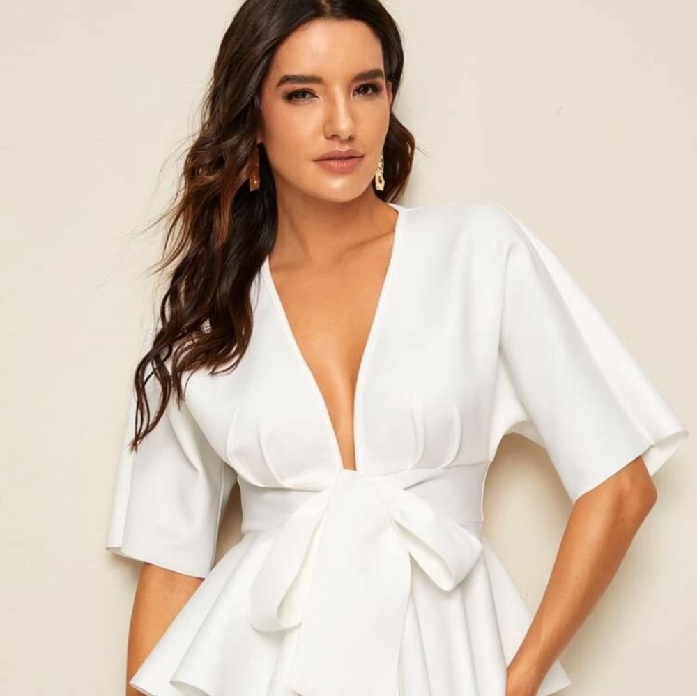 White V Neck Peplum top